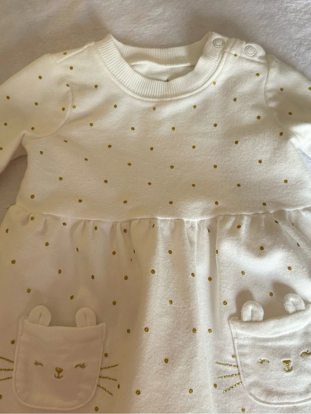 Carter's Cream Dress with Gold Dots and Kitty Pockets